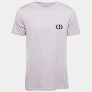 Dior Homme Pale Pink CD Icon Logo Embroidered Cotton Crew Neck T-Shirt M