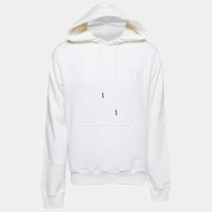 Pre Owned Dior Homme White CD Icon Cotton Hooded Sweatshirt L