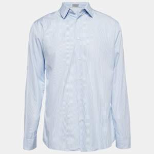 Dior Homme Blue Pinstripe Cotton Buttoned Up Shirt L