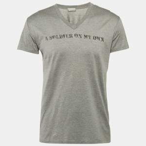 Dior Homme Grey Printed Jersey V-Neck T-Shirt S