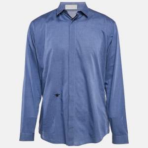 Dior Homme Blue Bee Embroidered Cotton Shirt L