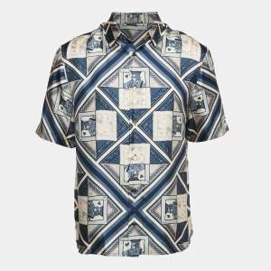 Dior Homme Blue Printed Silk Short Sleeve Shirt M