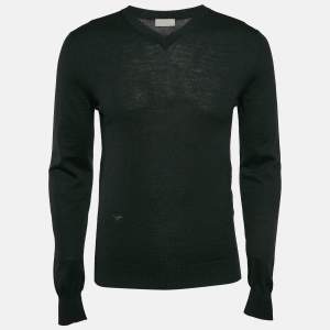 Dior Homme Dark Green Wool Knit V-Neck Sweatshirt S