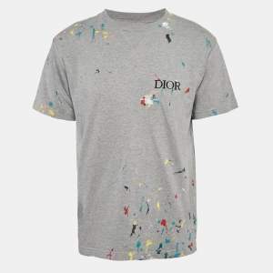 Dior Homme Grey Printed Cotton Knit Crew Neck T-Shirt M