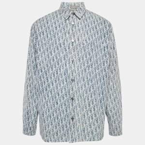 Dior Homme Blue Oblique Jacquard Button Front Shirt XL