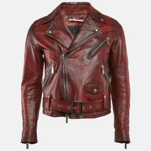 Dior Homme Burgundy Leather Zip-Up Jacket S