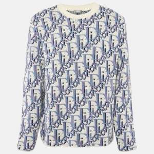 Dior Homme Purple/Multicolor Oblique Jacquard Wool Knit Jumper L