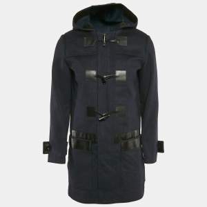 Pre Owned Dior Homme Navy Blue Wool Hooded Zip-Up Overcoat XS