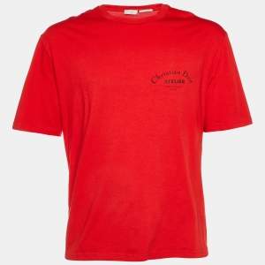 Dior Homme Red Logo Print Cotton Limited Edition Crew Neck T-Shirt L