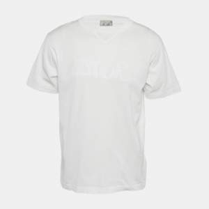 Pre Owned Dior Homme White Logo Embroidered Jersey Crewneck T-Shirt M