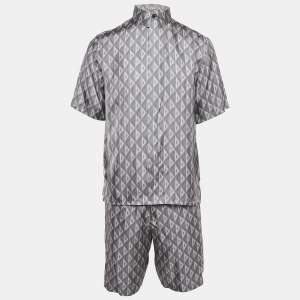 Dior Homme Grey Printed Silk Shirt and Shorts Set M/L