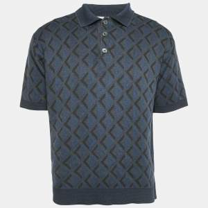 Dior Homme Blue/Grey Monogram Jersey Polo T-Shirt S