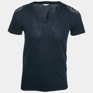 Dior Homme Navy Blue Printed Jersey V-Neck T-Shirt S