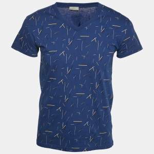 Dior Homme Blue Printed Jersey V-Neck T-Shirt XS