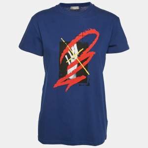 Dior Homme Blue Printed Jersey Crewneck T-Shirt XS