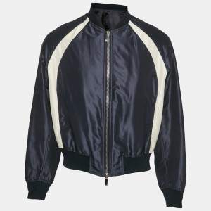 Dior Homme x Air Jordan Capsule Navy Blue Logo Embroidery Spliced Baseball Jacket M