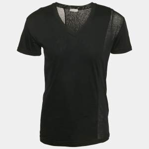 Dior Homme Black Sheer Panelled Jersey  V-Neck T-Shirt S