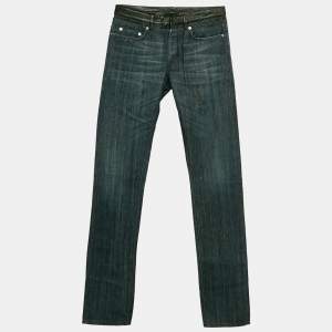 Dior Homme Navy Blue Leather Trim Denim Regular Fit Jeans M Waist 32"