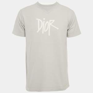 Dior Homme X Shawn Stussy Grey Logo Print Cotton T-shirt XS