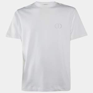 Pre Owned Dior Homme White Logo Embroidery Cotton Crew Neck T-Shirt S