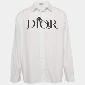 Pre Owned Dior Homme Logo Print Striped Cotton Shirt XL