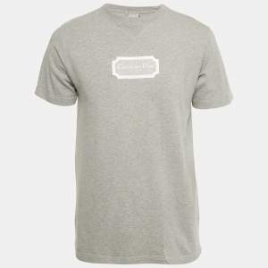 Dior Homme Grey Melange Logo Embroidered Jersey T-Shirt S