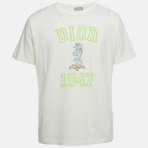 Pre Owned Dior Homme White Bobby 1947 Applique Cotton T-Shirt L