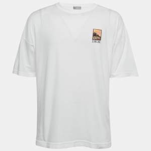 Pre Owned Dior Homme White Mount Zion Embroidery and Print Cotton Crew Neck T-Shirt M