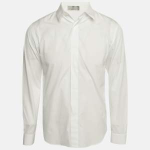 Pre Owned Dior Homme White Embroidered Cotton Button Front Shirt M