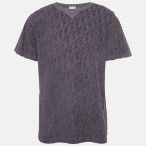 Pre Owned Dior Homme Blue Oblique Terry Cotton Relaxed Fit T-Shirt L