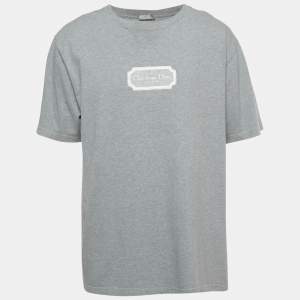 Pre Owned Dior Homme Grey Embroidered Cotton Jersey T-Shirt XXL