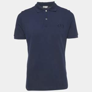 Pre Owned Dior Homme Blue CD Embroidered Pique Polo T-Shirt M