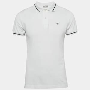 Pre Owned Dior Homme White Bee Embroidered Pique Polo T-Shirt M
