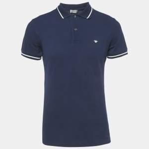 Pre Owned Dior Homme Blue Bee Embroidered Pique Polo T-Shirt M
