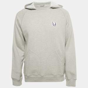 Pre Owned Dior Homme Grey Logo Applique Cotton Hooded Sweatshirt L