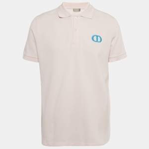 Pre Owned Dior Homme Pink CD Embroidered Pique Polo T-Shirt L