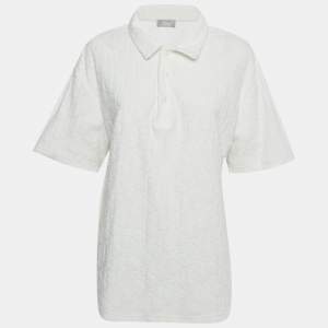 Pre Owned Dior Homme White Oblique Monogram Jacquard Terry Polo T-Shirt XL