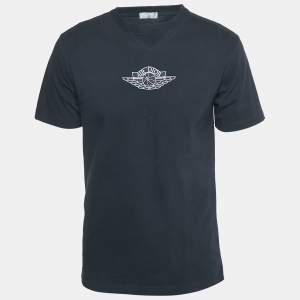 مملوكة مسبقًا تي شيرت ديور هوم أزرق كحلي مطرز بشعار قطن مقاس صغير