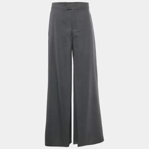 Pre Owned Dior Homme Grey Crepe Pleated Wide-Leg Trousers L