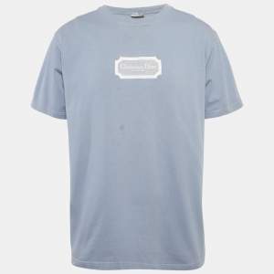 Pre Owned Dior Homme Blue Logo Embroidered Cotton T-Shirt XL