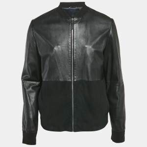 Pre Owned Dior Homme Black Leather and Suede Bomber Jacket XL
