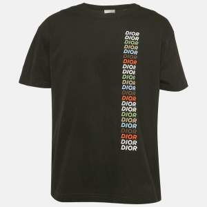 Pre Owned Dior Homme Black Logo Print Jersey T-Shirt L