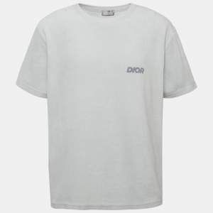 Pre Owned Dior Homme Grey Logo Print Terry Crew Neck T-Shirt 3XL