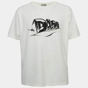 Pre Owned Dior Homme White Logo Flocked Cotton T-Shirt 3XL