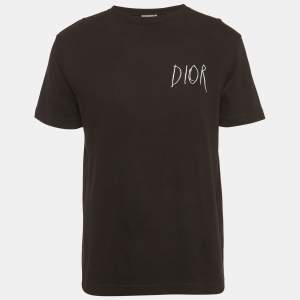 Pre Owned Dior Homme Black Logo Embroidered Cotton T-Shirt XS 