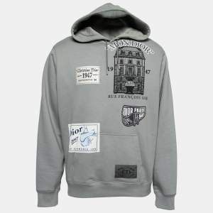 Dior Homme Grey Cotton Archive Patched Hoodie L