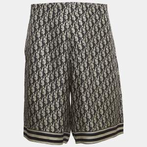 Dior Homme Blue Oblique Printed Silk Bermuda Shorts M