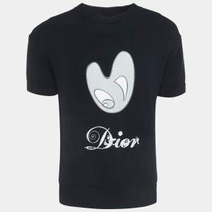 Dior Homme Black Cotton Knit Applique Detail Sweater S