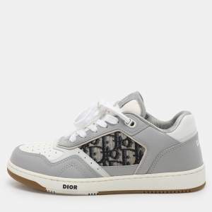 Dior Homme Grey Oblique Canvas and Leather B27 Low Top Sneakers Size 39