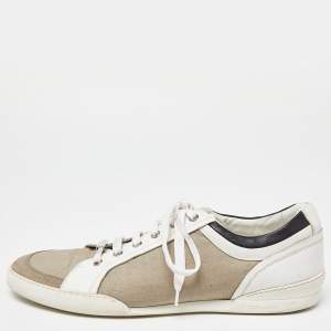 Dior Homme White/Beige Leather and Canvas Low Top Sneakers Size 43.5